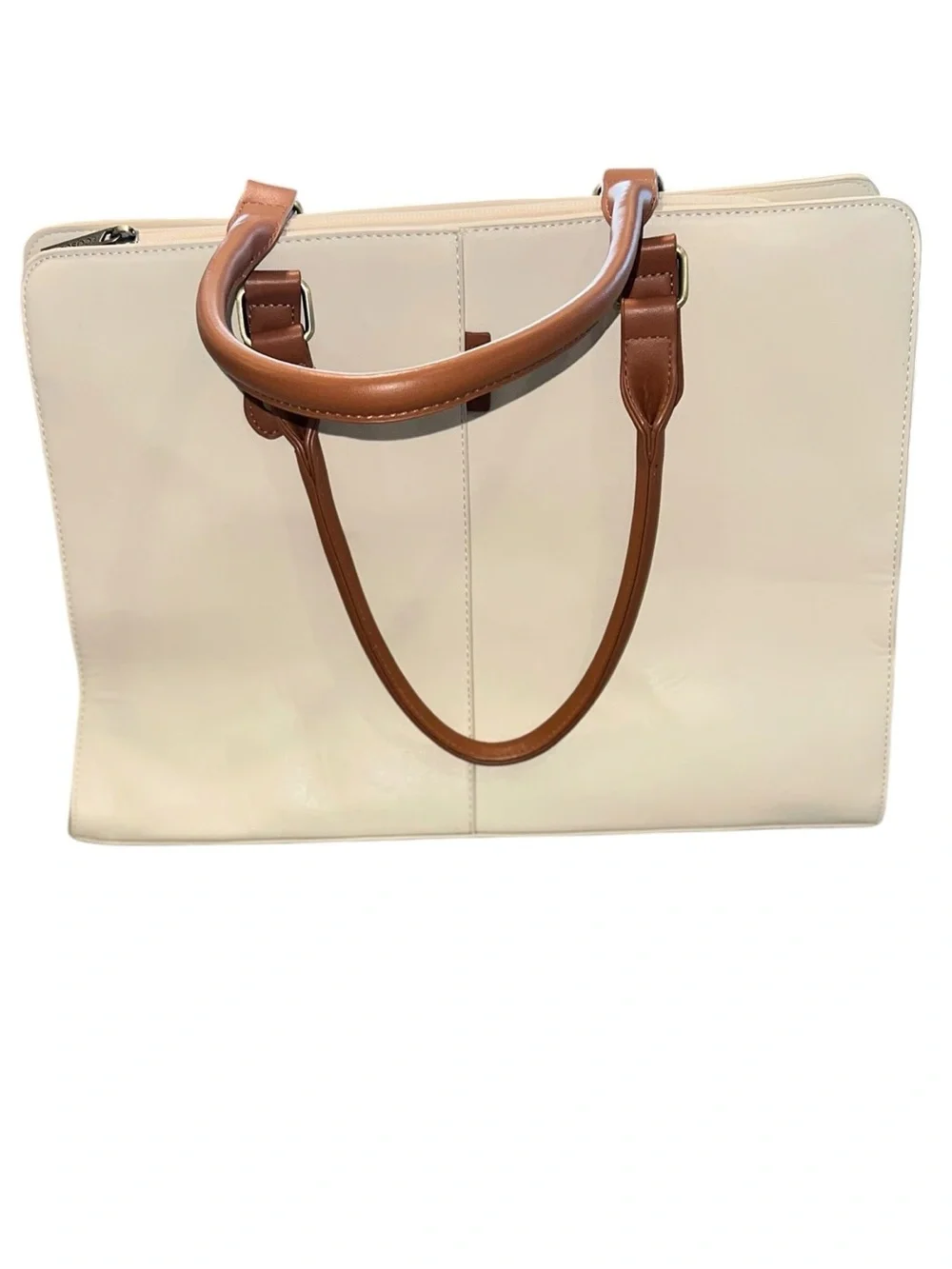 ECOSUSI Cream Vegan Leather Laptop Tote Work Bag 15.6” Purse